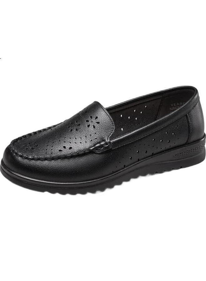 YEARCON Women'S Hollow Out Soft Bottom Soft Surface Peas Shoes Breathable Punching Mom Shoes 29991W Black Size 38 - Image 1