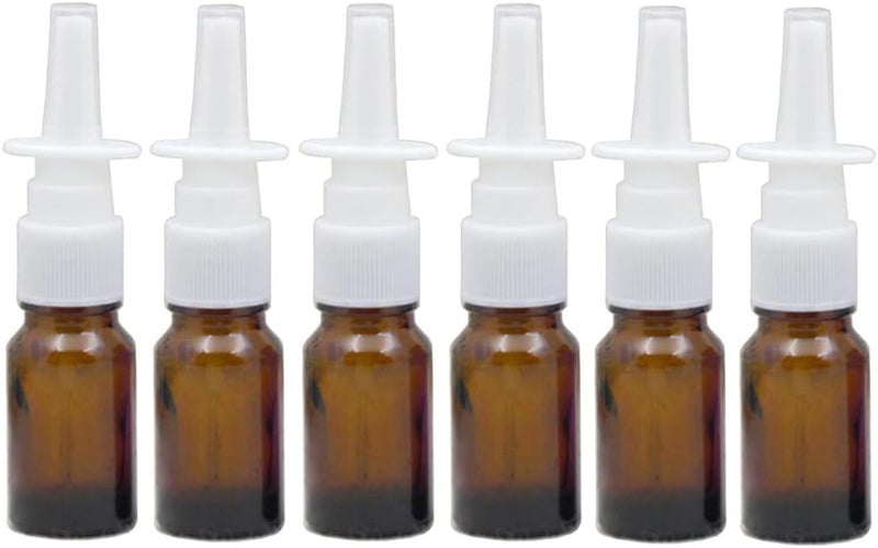 6PCS 10ml/0.34oz Empty Glass Refillable Nasal Spray Bottles Fine Mist Sprayers Makeup Water Travel Containers Jars For Essential Oils Saline Water Applications Perfume Sold Empty (Brown)