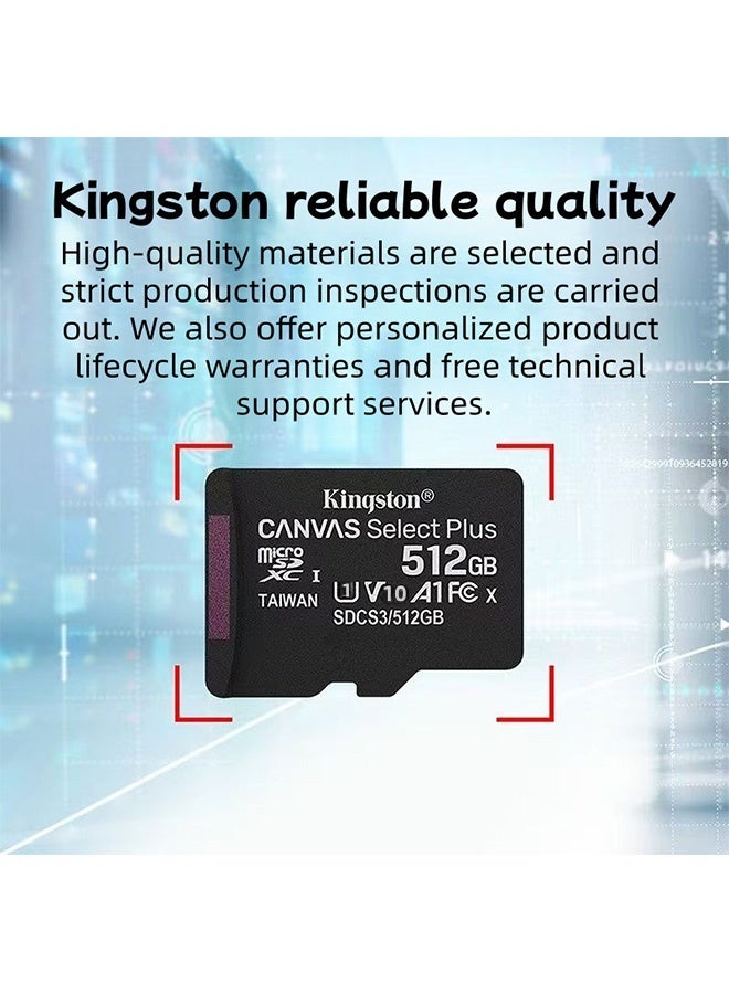 Kingston Grey بطاقة microSD من كينغستون طراز Canvas Select Plus سعة 512 جيجابايت، بطاقة ذاكرة عالية السرعة للهواتف الذكية وكاميرات السيارة وكاميرات الحركة - Image 5