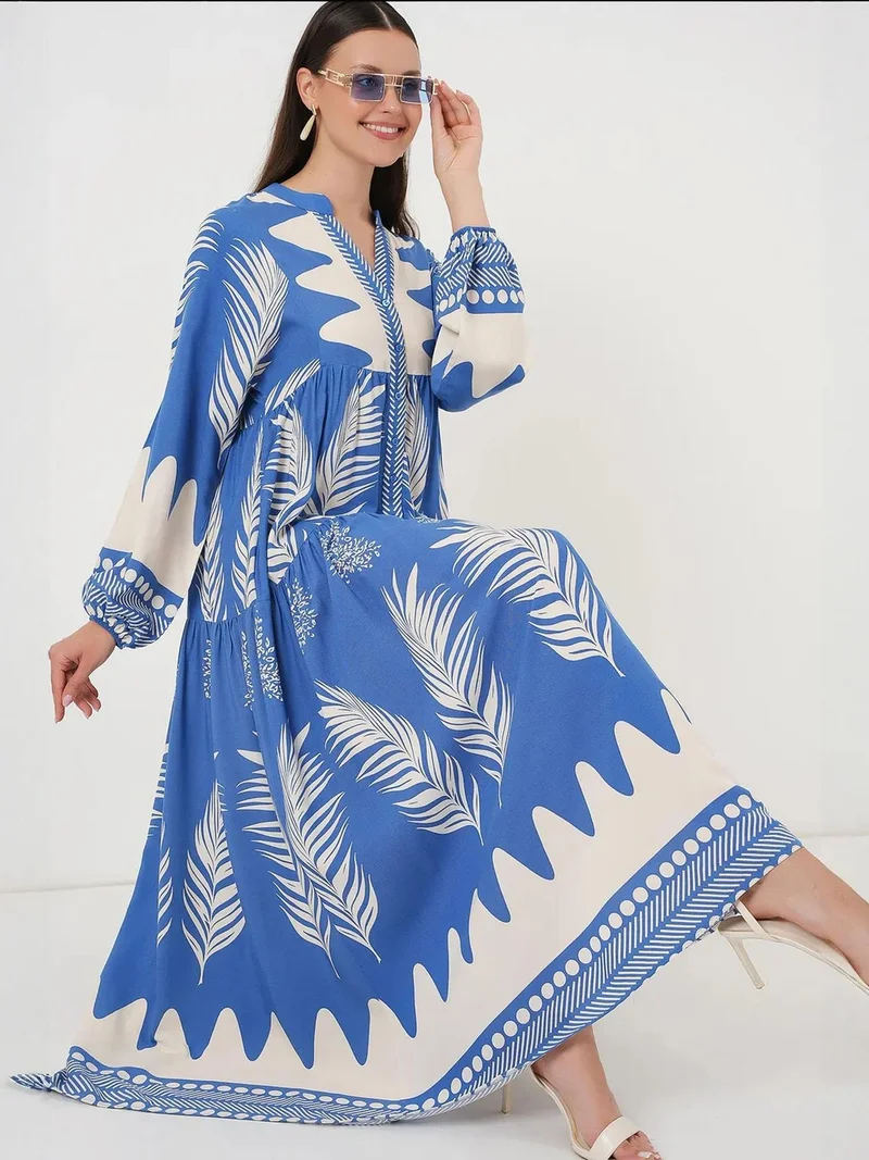 بيغ دارت فستان ماكسي بياقة على شكل حرف  بنقوش وزر إغلاق من