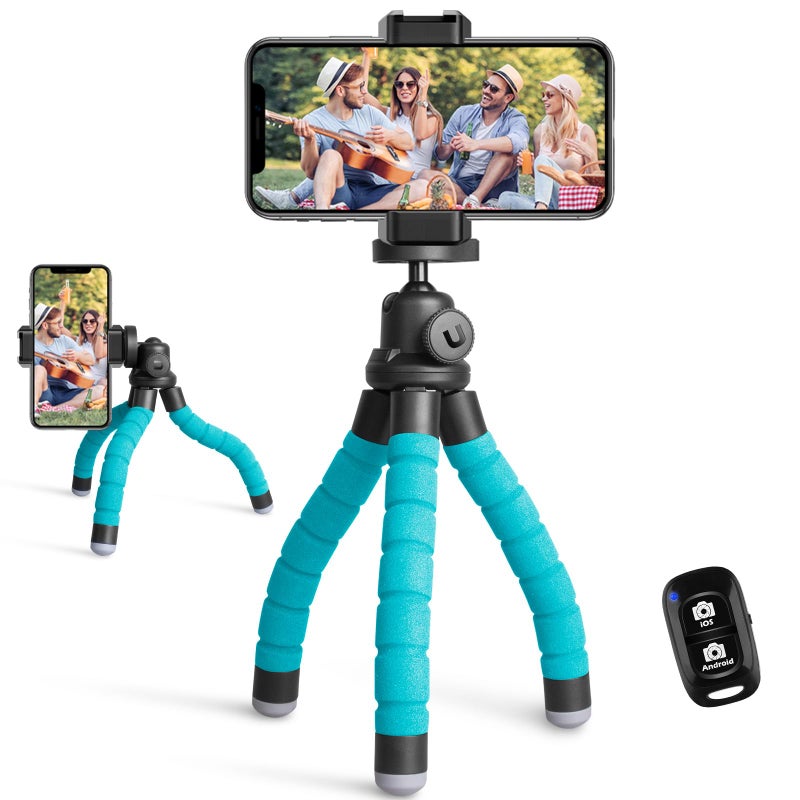 Ubeesize Portable Tripod Stand with Wireless Remote Clip Flexible Phone Holder for Video Recording Blue - Image 2