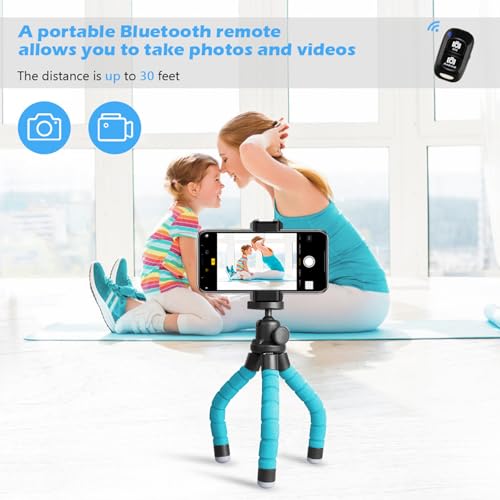 Ubeesize Portable Tripod Stand with Wireless Remote Clip Flexible Phone Holder for Video Recording Blue - Image 3