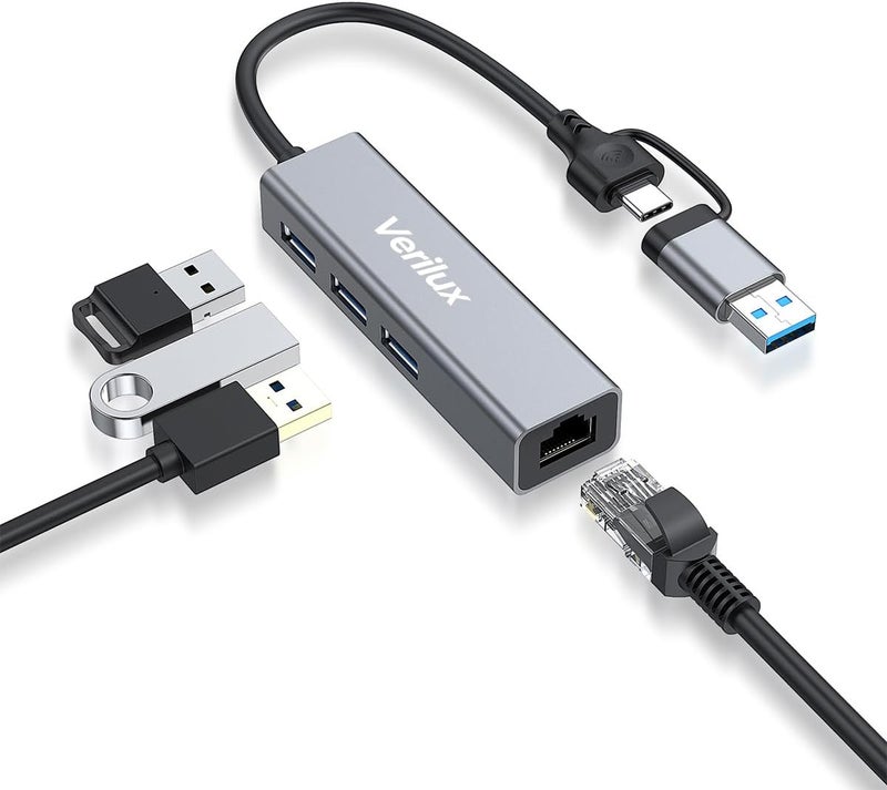 إليفانت بوت ELEPHANTBOAT® USB HUB 3.0 للكمبيوتر الشخصي، محور من نوع C رباعي المنافذ مع منفذ USB 3.0 واحد، ومنفذي USB 2.0، ومنفذ إيثرنت بسرعة 100 ميجابت في الثانية، محول إيثرنت من نوع C/USB لموصل LAN للكمبيوتر المحمول يدعم ويندوز، كروم بوك، ماك، لينكس - Image 1