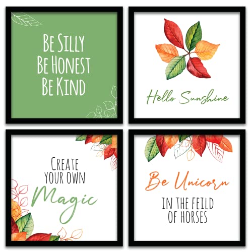 HEVEA Motivational Quotes Framed Wall Posters/Paintings with Frame Wall Paintings Hangings Framed Wall Art Paintings (11 inch x 14 inch, Framed, Green) -Set of 4 - Image 1