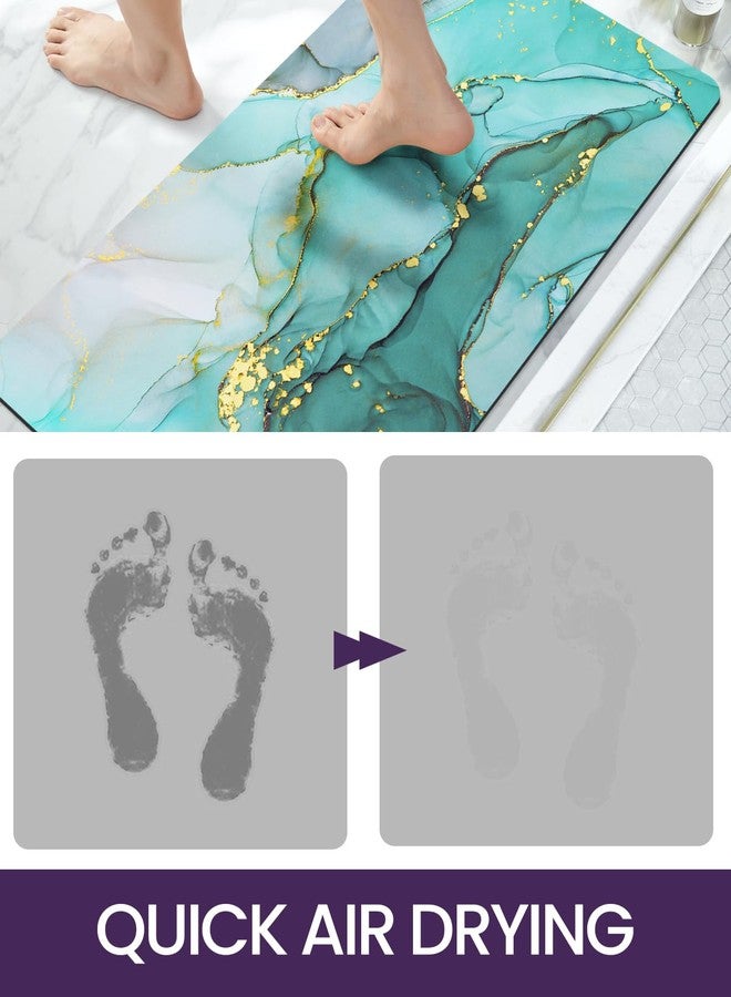 DEXI Bathroom Mat Ultra Thin, Non Slip Bath Rug for Shower Floor, Absorbent Quick Dry Marble Bathmats Low Profile, 16x24, Turquoise Green - Image 3