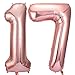 Jonhamwelbor 17 Number Balloons Rose Gold Big Giant Jumbo Number 17 or 71 Foil Mylar Balloons for 17th or 71st Women gilr Birthday Party Decorations 17 Anniversary Events Supplies - Image 3
