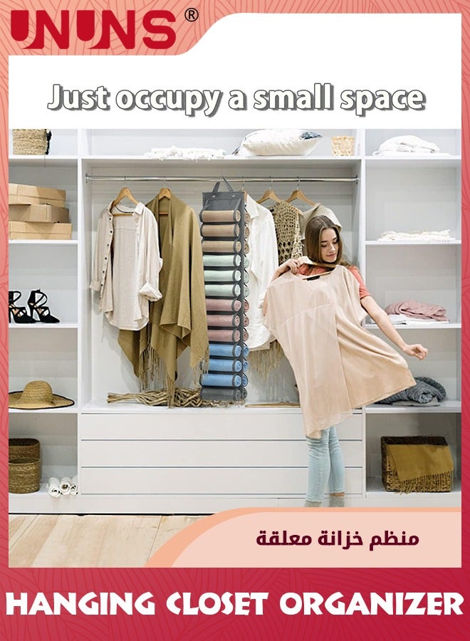 UNUNS Hanging Closet Organizer,Leggings Storage Hanging Organizer,Storaging Hanger Roll Rack Holder For T-Shirt Jeans Gym Pants,RV Portable Closets Space Saver - Image 2