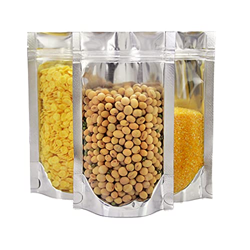 Adaamya® - Transparent Front/Silver Back Food grade Storage Standup Standee Pouches with Zipper - Pack of 50 Pcs (1 kg (18 X 26 Cm)) - Image 3