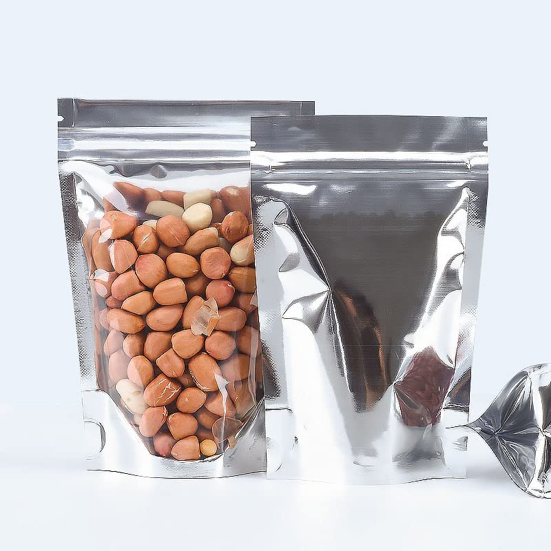 Adaamya® - Transparent Front/Silver Back Food grade Storage Standup Standee Pouches with Zipper - Pack of 50 Pcs (1 kg (18 X 26 Cm)) - Image 2