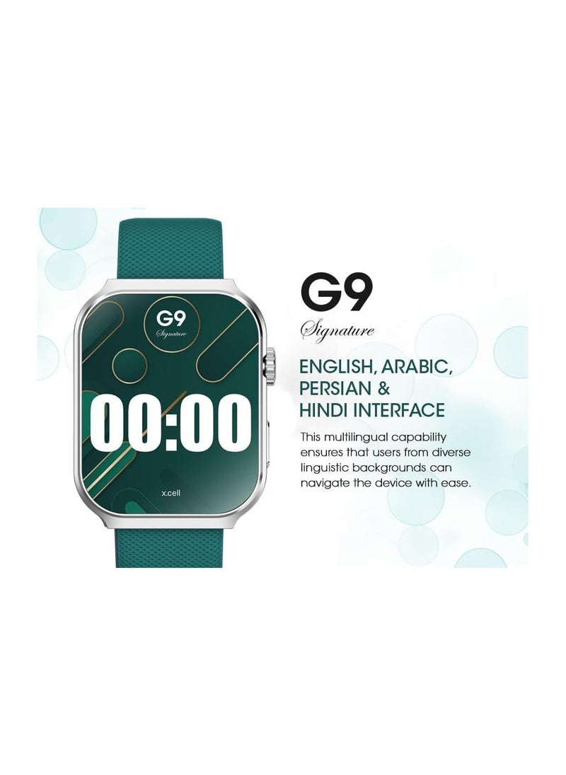 Xcell - G9 Signature Unisex Smart Watch, 2.01” HD Display with IP67 Water Proof, Fitness Tracker with 107 Workout Options, 7+ Days Battery with Wireless Charging, Compatible with iOS & Android - Green - Image 1