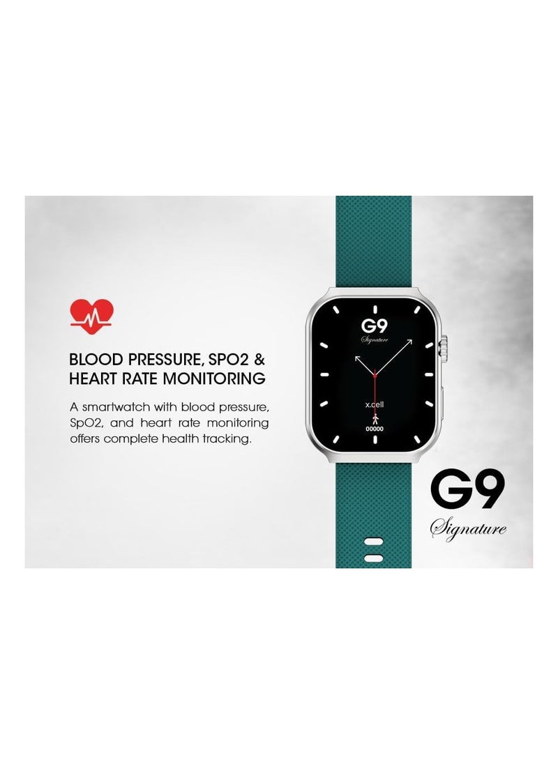 Xcell - G9 Signature Unisex Smart Watch, 2.01” HD Display with IP67 Water Proof, Fitness Tracker with 107 Workout Options, 7+ Days Battery with Wireless Charging, Compatible with iOS & Android - Green - Image 1