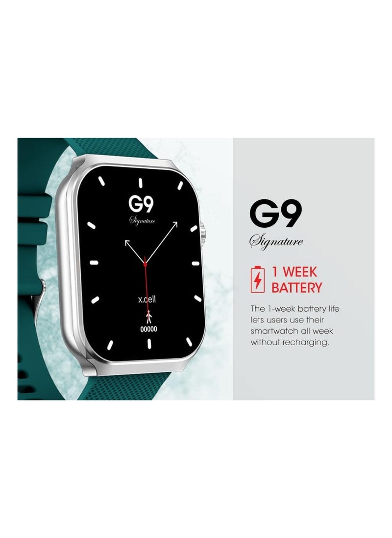 Xcell - G9 Signature Unisex Smart Watch, 2.01” HD Display with IP67 Water Proof, Fitness Tracker with 107 Workout Options, 7+ Days Battery with Wireless Charging, Compatible with iOS & Android - Green - Image 1