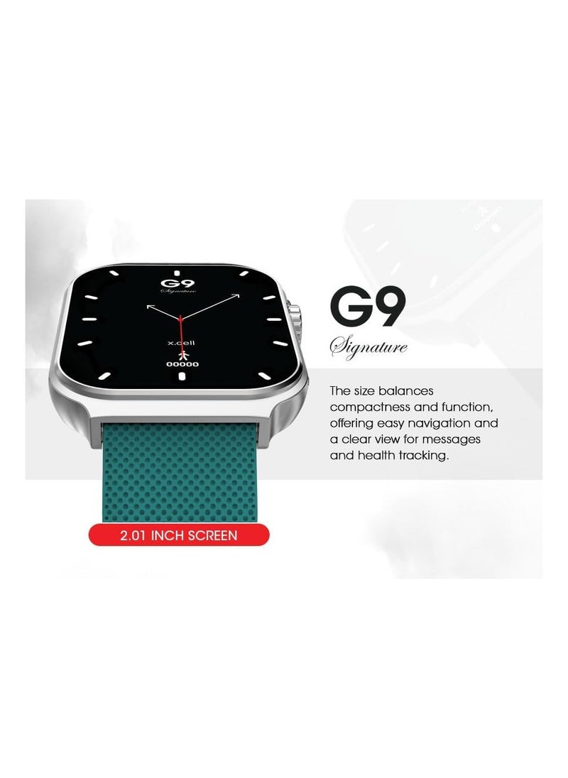 Xcell - G9 Signature Unisex Smart Watch, 2.01” HD Display with IP67 Water Proof, Fitness Tracker with 107 Workout Options, 7+ Days Battery with Wireless Charging, Compatible with iOS & Android - Green - Image 1