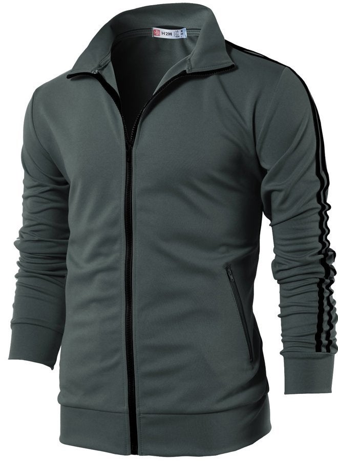 H2H Mens Active Slim Fit Track Lightweight Jacket Zip-up Long Sleeve, Cmoja0103-charcoal, S - Image 1