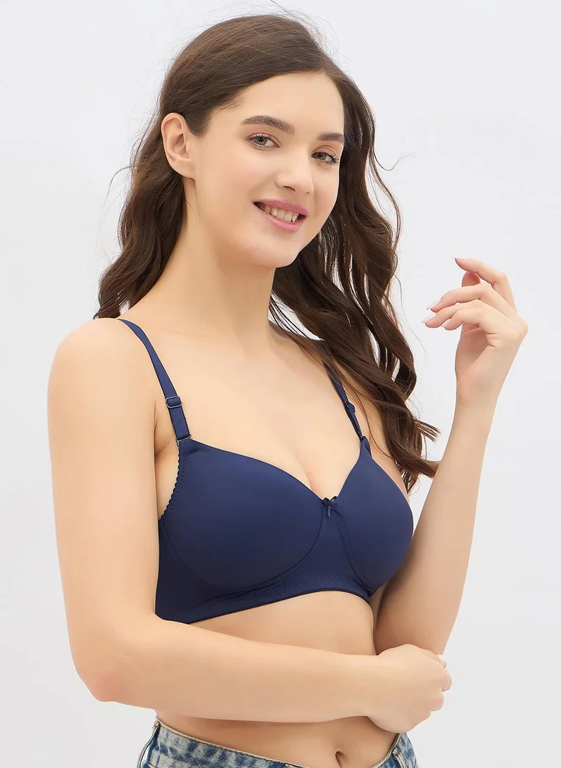 Clovia Clovia Padded Non-Wired Full Coverage Multiway T-shirt Bra in Navy