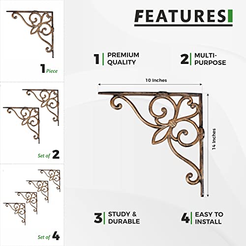 Sharpex Wall Mounted Metal Bracket | Decorative Wall Hook Plant Hanger for Hanging Pots, Bird Feeders, Flower Baskets, Planters, Lanterns, Lamps, and Wind Chimes for Indoor/Outdoor Use (Gold, 2 Pc) - Image 2