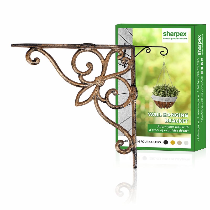 Sharpex Wall Mounted Metal Bracket | Decorative Wall Hook Plant Hanger for Hanging Pots, Bird Feeders, Flower Baskets, Planters, Lanterns, Lamps, and Wind Chimes for Indoor/Outdoor Use (Gold, 2 Pc) - Image 5