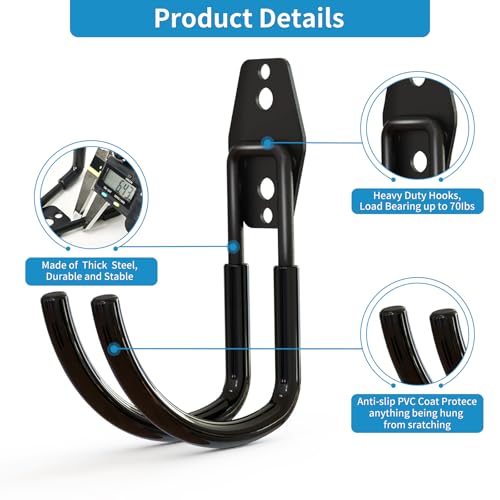 GeeWatom Garage Storage Utility Hooks，Garage Garden Tool Organizer，Steel Wall Mount Hooks, Large Garden U Hooks （2 Pack） - Image 3