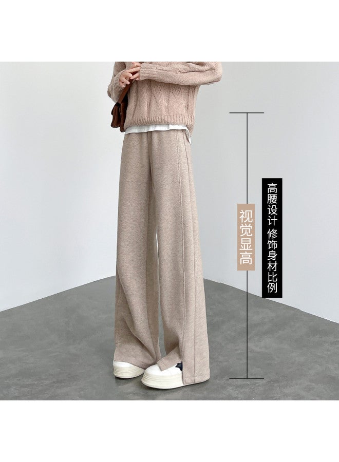 Hstyle سروال واسع الساقين للنساء - 2025 ربيع/خريف عالي الخصر نحيف شق صوف - Image 4