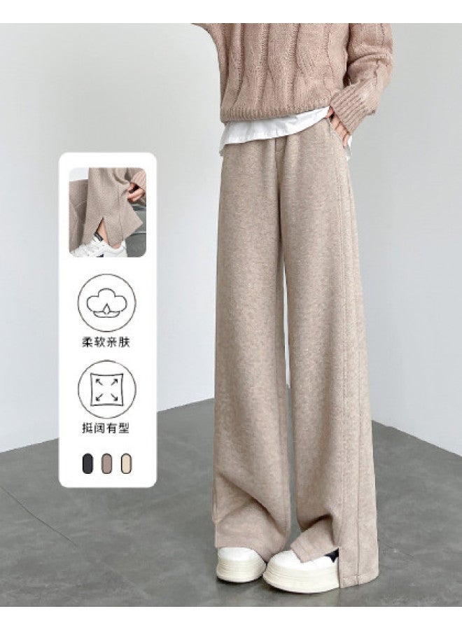 Hstyle سروال واسع الساقين للنساء - 2025 ربيع/خريف عالي الخصر نحيف شق صوف - Image 1