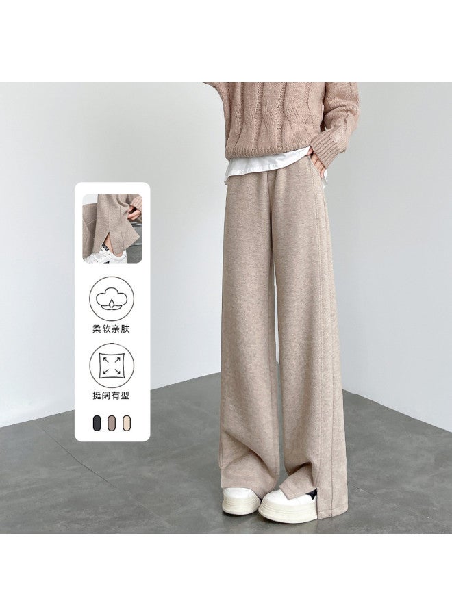 Hstyle سروال واسع الساقين للنساء - 2025 ربيع/خريف عالي الخصر نحيف شق صوف - Image 2