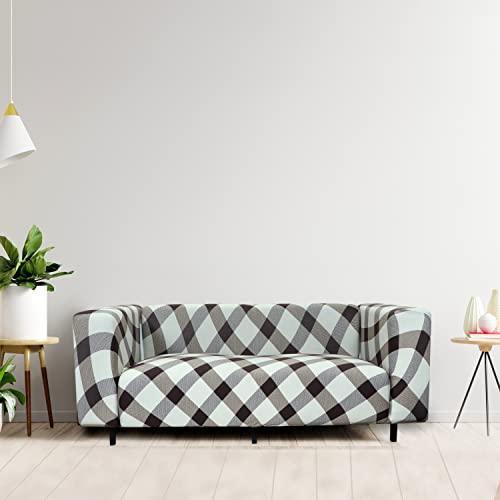House of Quirk Polyester & Spandex Universal Big Elasticity Flexible Stretch Sofa Cover/Slipcover for Couch (Brown White Check, Single Seater) - Image 1