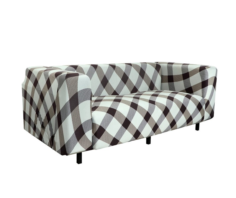House of Quirk Polyester & Spandex Universal Big Elasticity Flexible Stretch Sofa Cover/Slipcover for Couch (Brown White Check, Single Seater) - Image 3