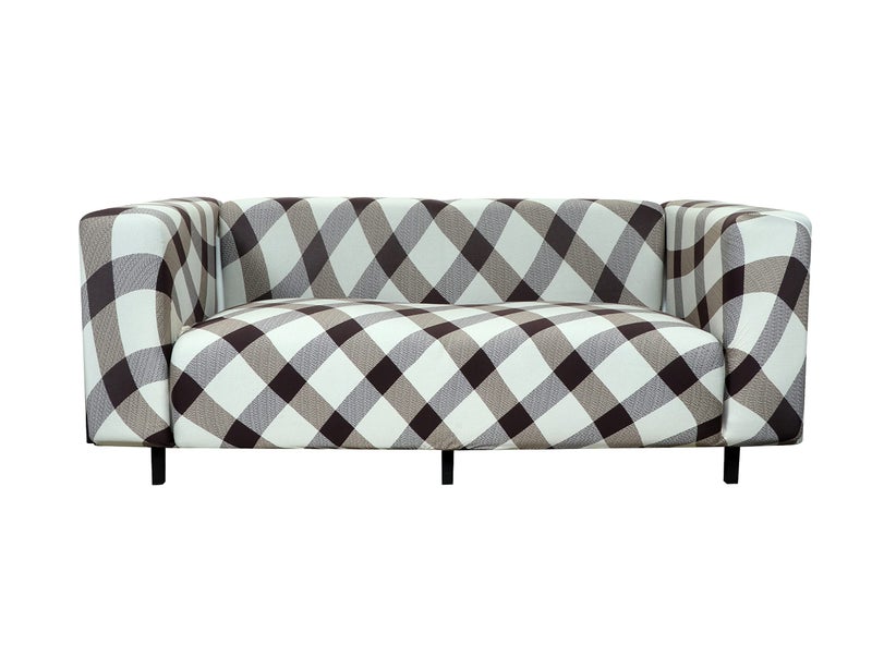 House of Quirk Polyester & Spandex Universal Big Elasticity Flexible Stretch Sofa Cover/Slipcover for Couch (Brown White Check, Single Seater) - Image 2