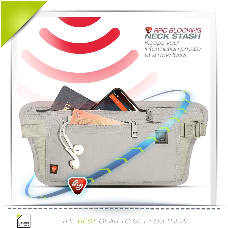 Lewis N. Clark Lewis N. Clark Women's RFID Blocking Money Belt Travel Pouch + Credit Card, ID, Passport Holder for Women & Men, Taupe, One Size  - Image 3
