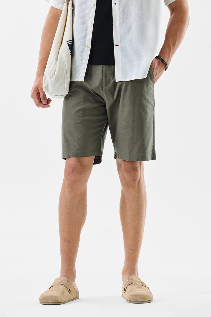 SNITCH Regular Fit Stretch Olive Shorts