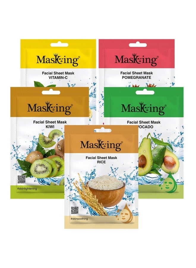 Masking Beauty face sheet mask | for Glowing skin Sheet Mask | Lemon, Kiwi, Avocado and Rice (20g each) Combo of 05 - Image 1