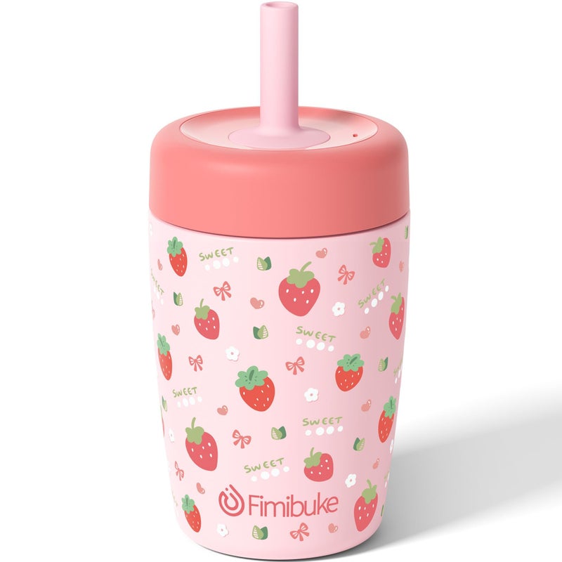 Fimibuke Kids & Toddler Cups Spill Proof, 12 OZ Insulated Sippy Cups for Toddlers Boys Girls, BPA-Free Toddler Straw Tumbler, Stainless Steel Kids Water Bottle with Twist Lids & Silicone Straw, 1 Pack - Image 1