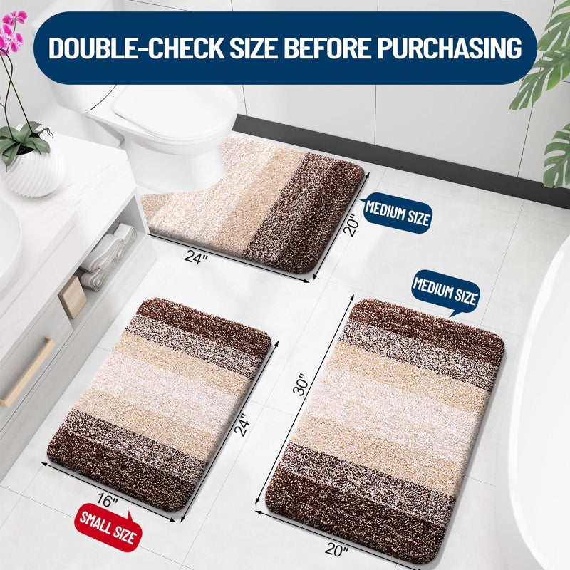 OLANLY Bathroom Rugs Sets 3 Piece  Soft Absorbent Microfiber Bath Rugs and U-Shaped Contour Toilet Rug Area Rug Set  Non-Slip Bath Carpet  Home Decor Accessories  Bath Mat Set for Bathroom  Brown - Image 2