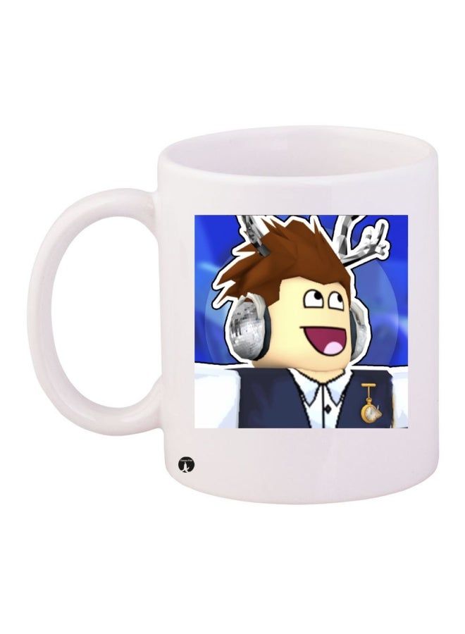 RKN Printed Ceramic Coffee Mug White/Blue/Beige - Image 1