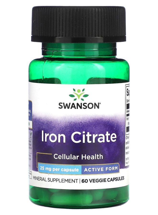 SWANSON Iron Citrate Active Form 25 mg 60 Veggie Capsules