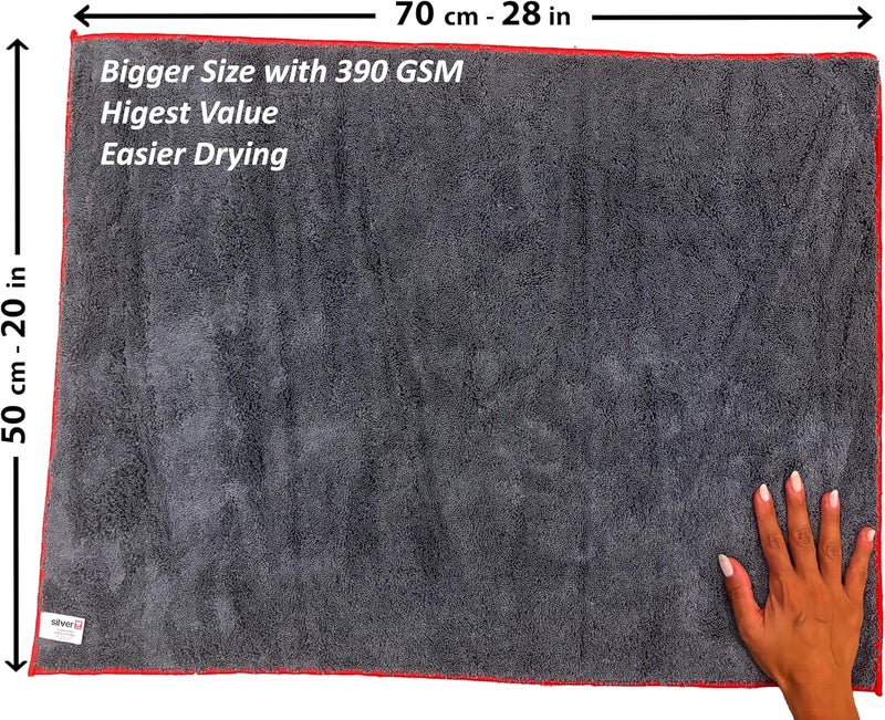 Silver Home Silver-Home® Professional Super Absorbent Car Cleaning & Drying Towel | Large 50x70 cm | Ultra-Soft Microfiber | Premium Streak-Free Finish | Reusable for Car, Glass, and Home Cleaning | Grey - Image 2