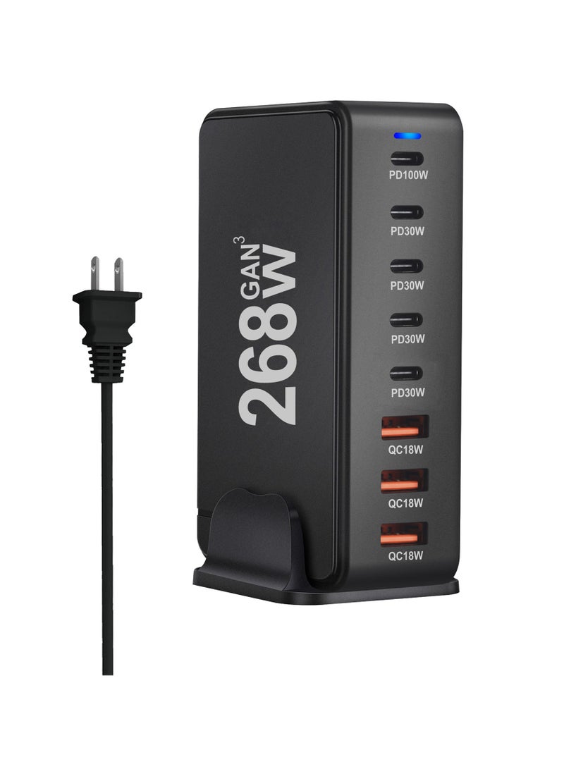 AROAQ 268W Gan USB Type C Fast Charger, Multiple Use 8 Ports PD QC4.0 Laptop Charger, Safe And Durable Desktop Charger Compatible for Macbook Pro/Air/Ipad Pro/Iphone, (268W US Standard, Black) - Image 1