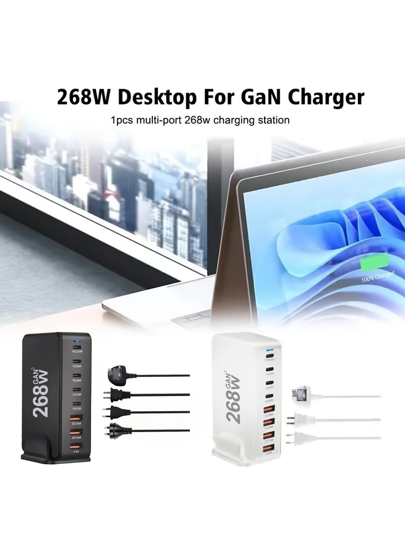 AROAQ 268W Gan USB Type C Fast Charger, Multiple Use 8 Ports PD QC4.0 Laptop Charger, Safe And Durable Desktop Charger Compatible for Macbook Pro/Air/Ipad Pro/Iphone, (268W US Standard, Black) - Image 2