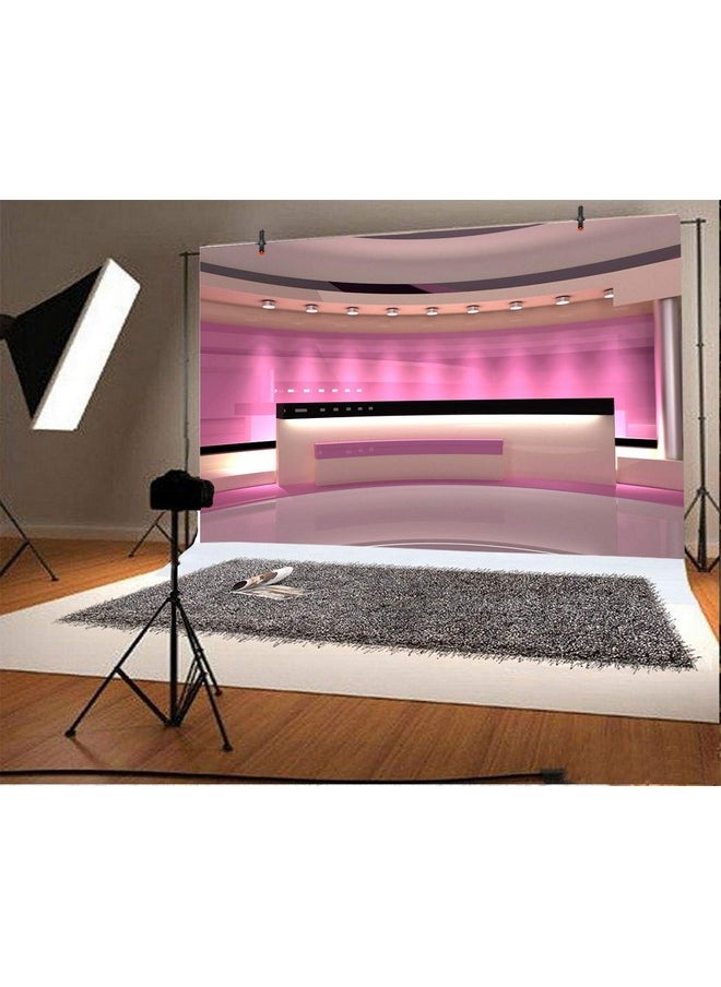 Leyiyi 7X5Ft News Broadcast Hall Backdrop Recetation Desk Modern Office Interior Front Table Tv Show Neon Light Photo Background Business Study Decor Adults Portrait Studio Prop Vinyl Wallpaper  - Image 3