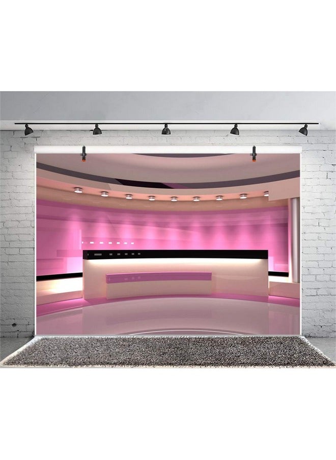 Leyiyi 7X5Ft News Broadcast Hall Backdrop Recetation Desk Modern Office Interior Front Table Tv Show Neon Light Photo Background Business Study Decor Adults Portrait Studio Prop Vinyl Wallpaper  - Image 5