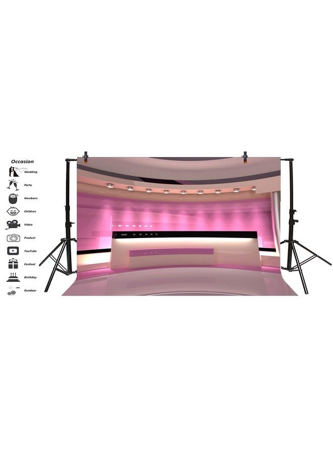 Leyiyi 7X5Ft News Broadcast Hall Backdrop Recetation Desk Modern Office Interior Front Table Tv Show Neon Light Photo Background Business Study Decor Adults Portrait Studio Prop Vinyl Wallpaper  - Image 4