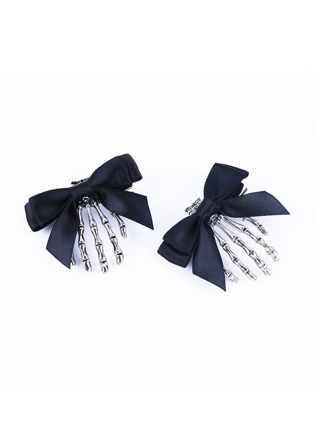 JustMyDress Skeleton Claw Hair Clip Pins Skull Hand Bone Hairclips Ghost Claw Hairpins JHH50 (Black Bow)  - Image 1