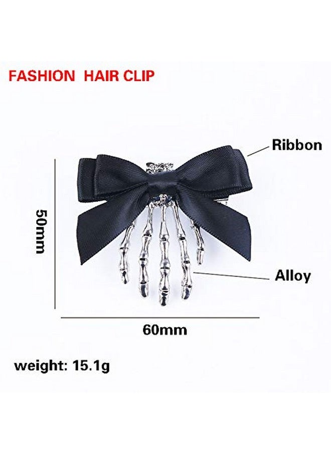 JustMyDress Skeleton Claw Hair Clip Pins Skull Hand Bone Hairclips Ghost Claw Hairpins JHH50 (Black Bow)  - Image 3