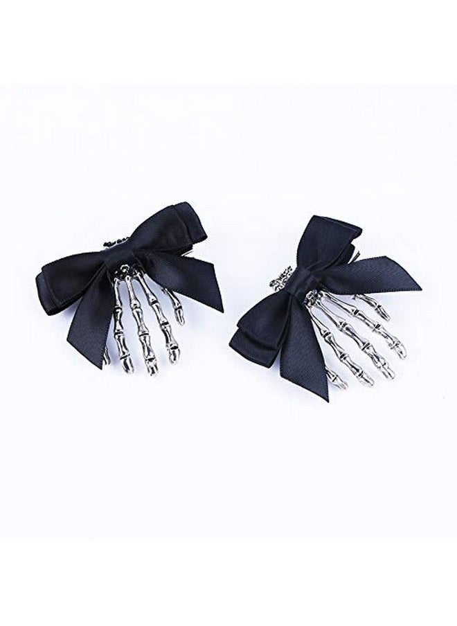 JustMyDress Skeleton Claw Hair Clip Pins Skull Hand Bone Hairclips Ghost Claw Hairpins JHH50 (Black Bow)  - Image 2