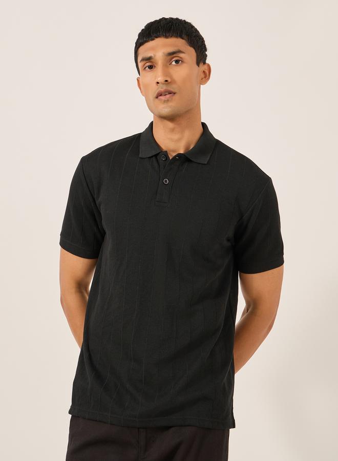 Styli Ribbed Textured Relaxed Fit Polo  - Image 1