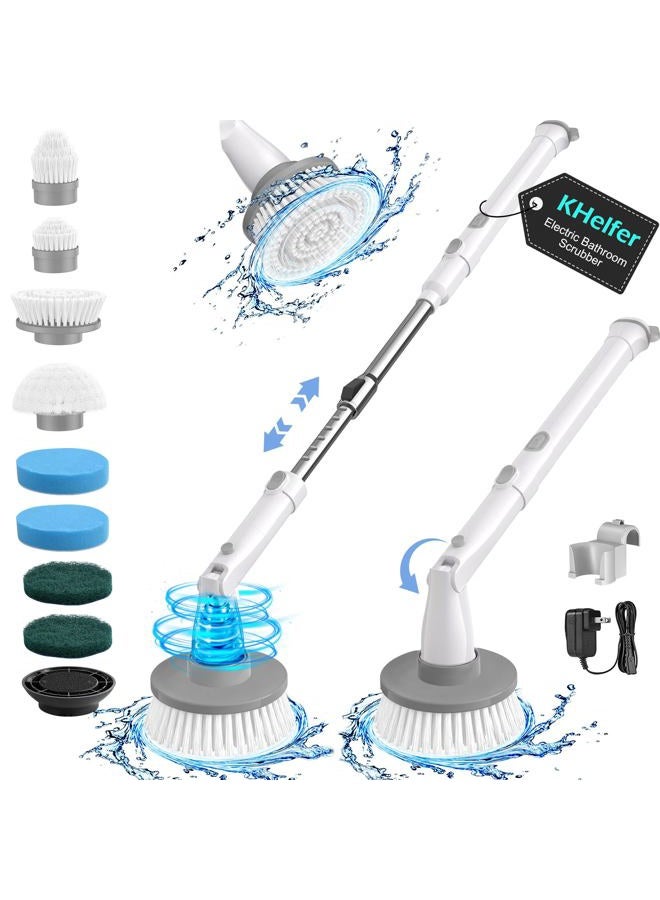kHelfer Electric Spin Scrubber Kh8, 2024 Upgrade Cordless Shower Scrubber 8 Replacement Head, 1.5H Bathroom Scrubber Dual Speed, Shower Cleaning Brush with Extension Arm for Bathtub Tile Floor - Image 1