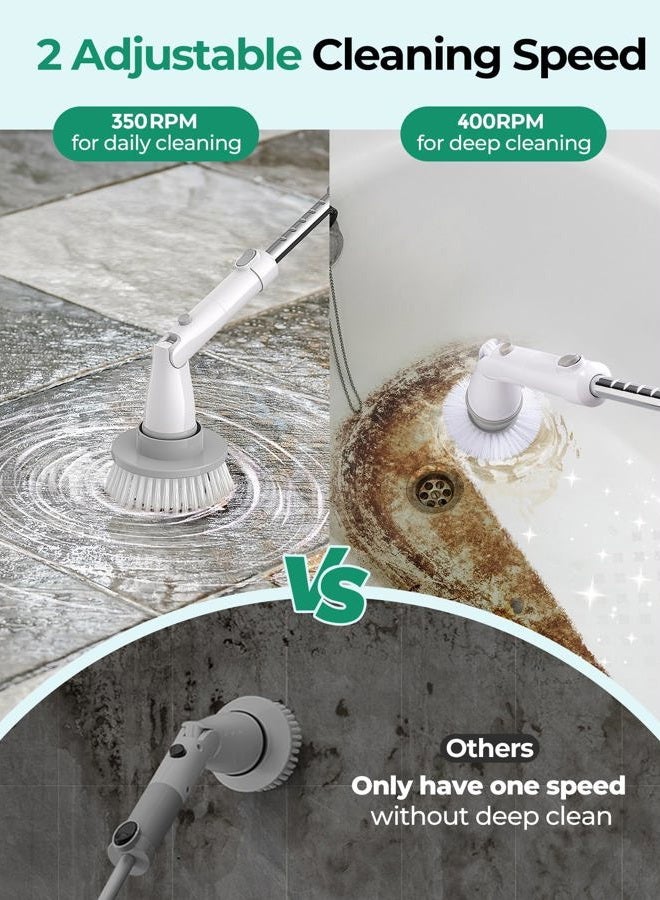 kHelfer Electric Spin Scrubber Kh8, 2024 Upgrade Cordless Shower Scrubber 8 Replacement Head, 1.5H Bathroom Scrubber Dual Speed, Shower Cleaning Brush with Extension Arm for Bathtub Tile Floor - Image 2