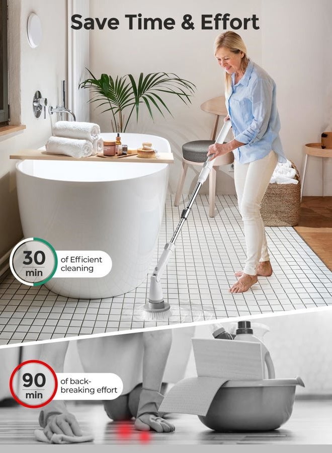 kHelfer Electric Spin Scrubber Kh8, 2024 Upgrade Cordless Shower Scrubber 8 Replacement Head, 1.5H Bathroom Scrubber Dual Speed, Shower Cleaning Brush with Extension Arm for Bathtub Tile Floor - Image 3