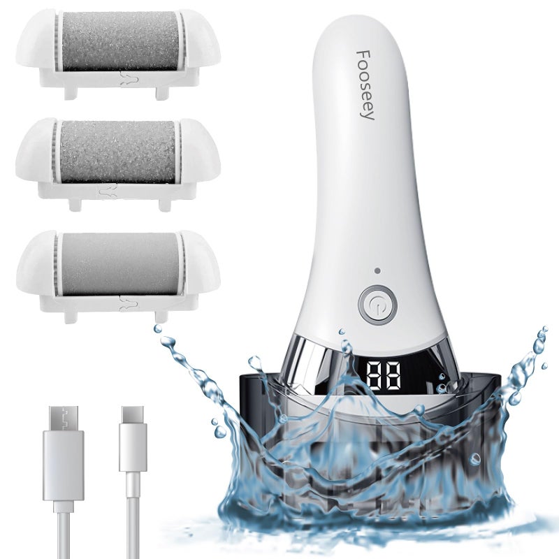 Electric Foot Callues Remover FSAHSA Eligible Portable Electric Foot Files with 3 Heads Rechargeable Feet File for Foot Care Waterproof Deadskin Remover Pedicure Tool for Dry and Crack Feet