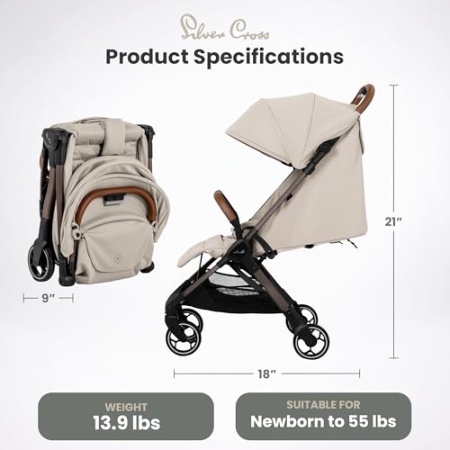 Silver Cross Clic Compact Travel Stroller – (Latte) – Lightweight Baby Stroller for Airplane Travel – One-Hand Fold, Lie-Flat Infant & Toddler Seat – Birth to 55 lb - Image 3